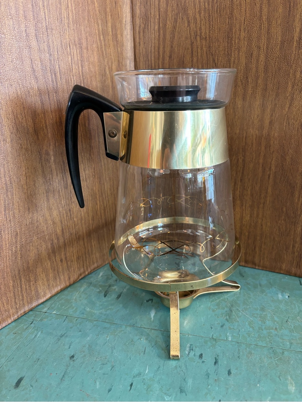 Vintage corningware coffee warmer carafe gold black mid century
